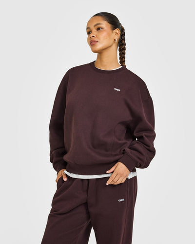 Foundations Crew Neck Sweatshirt with Grey Logo | Plum Brown