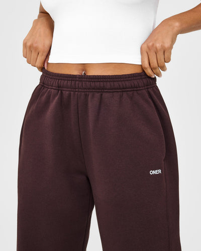 Foundations Straight Leg Joggers with Grey Logo | Plum Brown