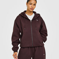 Foundations Zip Through Hoodie with Grey Logo | Plum Brown