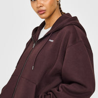 Foundations Zip Through Hoodie with Grey Logo | Plum Brown