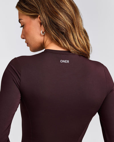 Mellow™ Motion Crew Neck Long Sleeve Mid Top | Plum Brown
