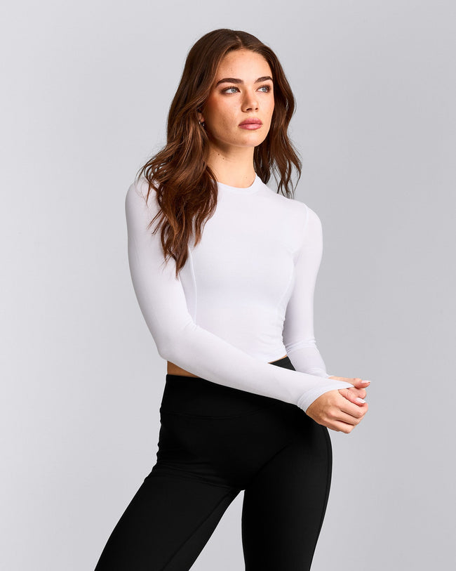 Mellow™ Motion Crew Neck Long Sleeve Mid Top | White