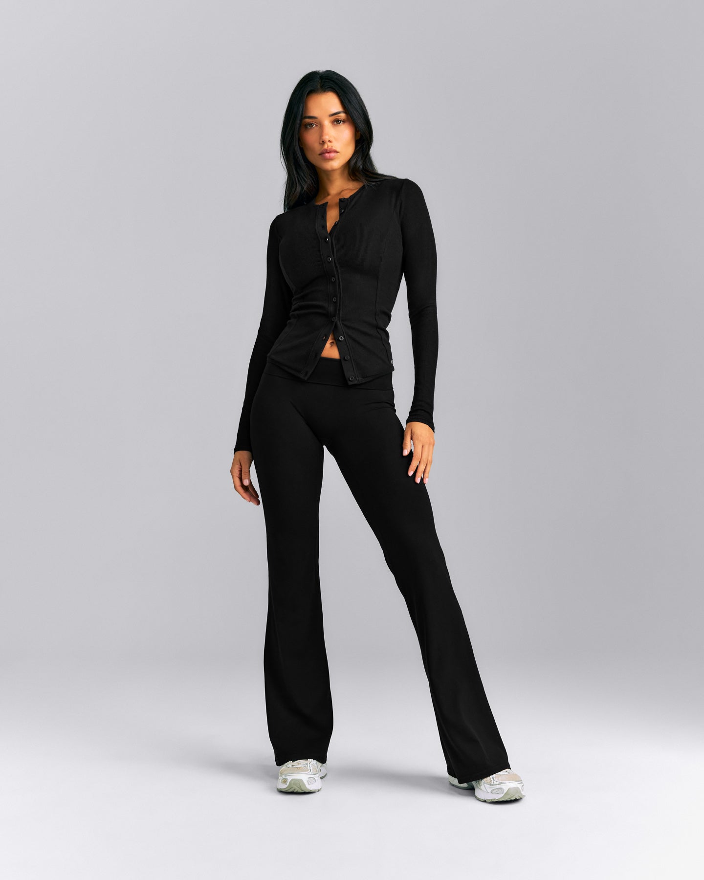 Mellow™ Rib Long Sleeve Cardigan with Embroidered Logo | Black