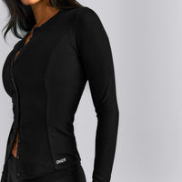 Mellow™ Rib Long Sleeve Cardigan with Embroidered Logo | Black