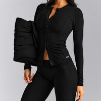 Mellow™ Rib Long Sleeve Cardigan with Embroidered Logo | Black