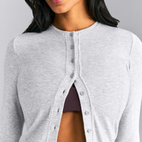 Mellow™ Rib Long Sleeve Cardigan with Embroidered Logo | Light Grey Marl
