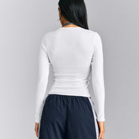 Mellow™ Rib Long Sleeve Cardigan with Embroidered Logo | White