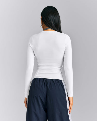 Mellow™ Rib Long Sleeve Cardigan with Embroidered Logo | White