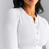 Mellow™ Rib Long Sleeve Cardigan with Embroidered Logo | White
