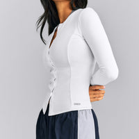 Mellow™ Rib Long Sleeve Cardigan with Embroidered Logo | White