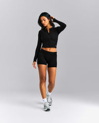 Mellow™ Rib Mid Long Sleeve Cardigan with Embroidered Logo | Black