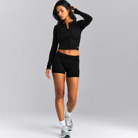 Mellow™ Rib Mid Long Sleeve Cardigan with Embroidered Logo | Black
