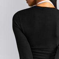 Mellow™ Rib Mid Long Sleeve Cardigan with Embroidered Logo | Black