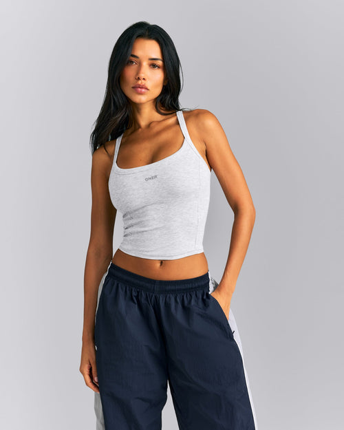 Mellow™ Rib Racer Back Mid Vest with Built in Bra Shelf | Light Grey Marl