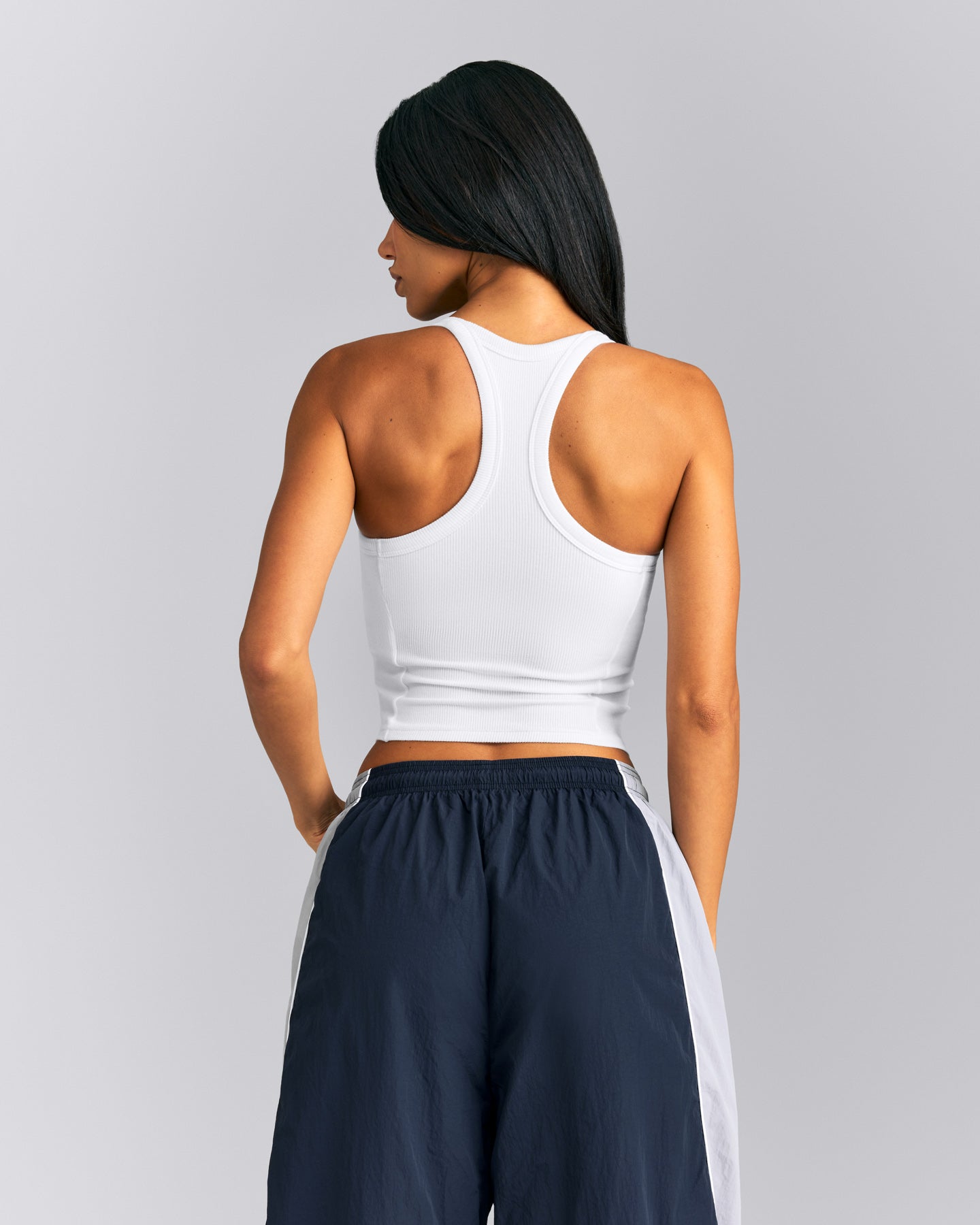 Mellow™ Rib Racer Back Mid Vest with Built in Bra Shelf | White