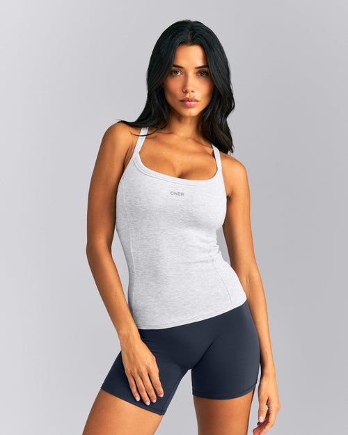 Mellow™ Rib Racer Back Vest with Built in Bra Shelf | Light Grey Marl