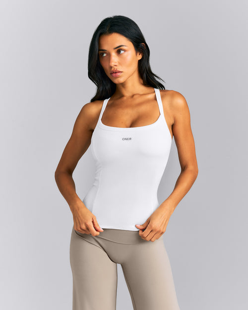Mellow™ Rib Racer Back Vest with Built in Bra Shelf | White