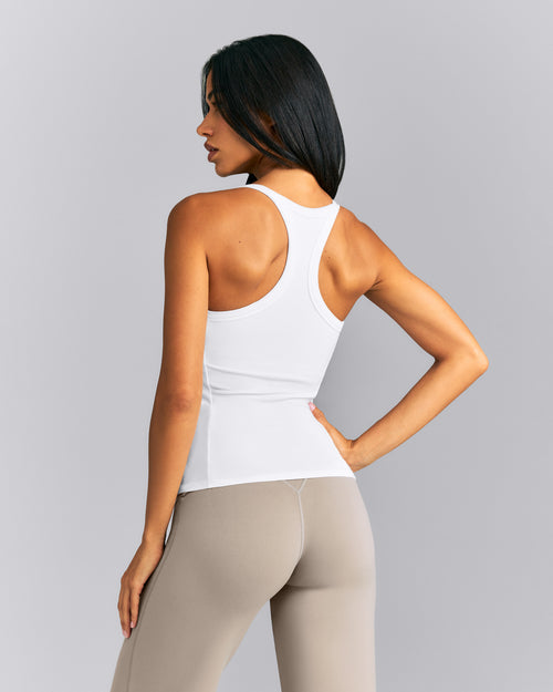 Mellow™ Rib Racer Back Vest with Built in Bra Shelf | White