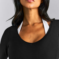 Mellow™ Rib V Neck Long Sleeve Top | Black