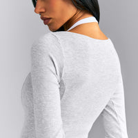 Mellow™ Rib V Neck Long Sleeve Top | Light Grey Marl