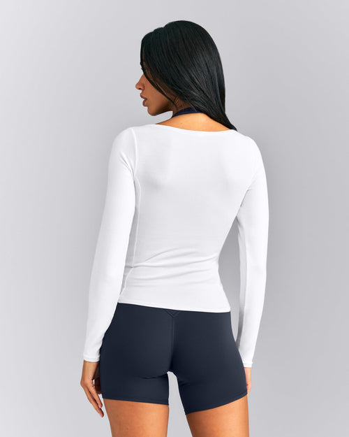 Mellow™ Rib V Neck Long Sleeve Top | White