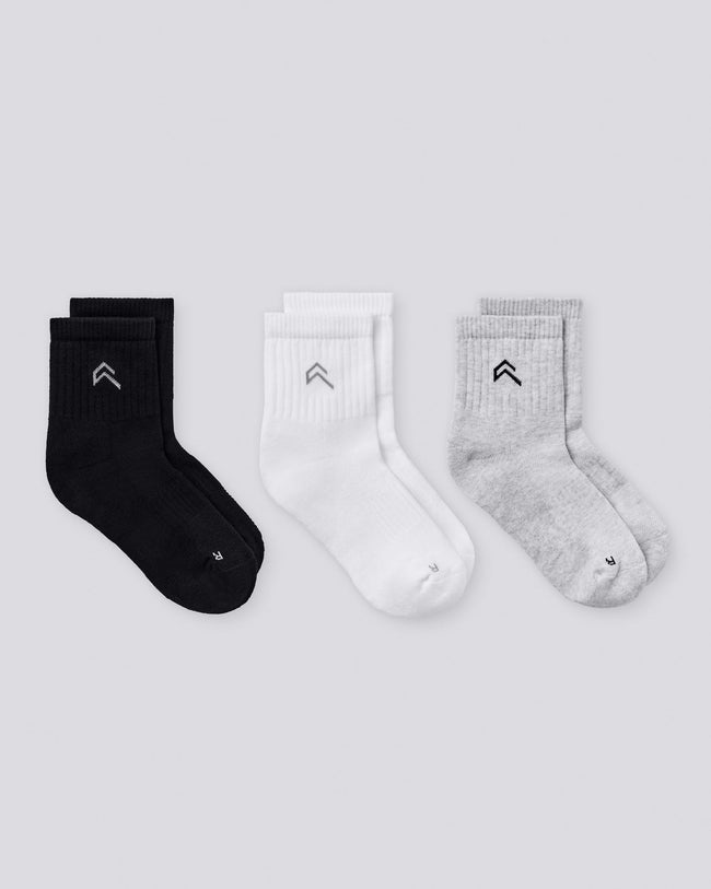 Mid Crew Socks 3 Pack | Grey/White/Black