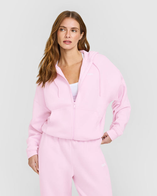 Mid Weight Relaxed Zip Through Hoodie | Chalk Pink