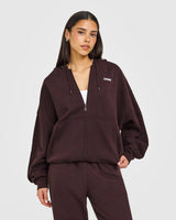Mid Weight Relaxed Zip Through Hoodie | Plum Brown
