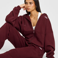 Mid Weight Relaxed Zip Through Hoodie | Rosewood