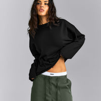 Oversized Cotton Long Sleeve Top | Black