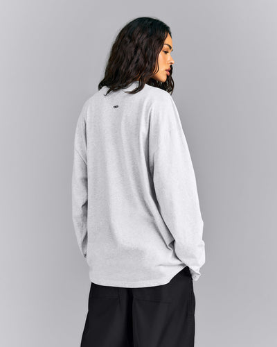 Oversized Cotton Long Sleeve Top | Light Grey Marl