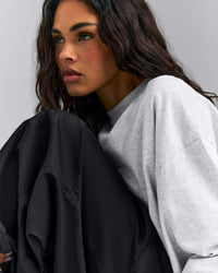 Oversized Cotton Long Sleeve Top | Light Grey Marl