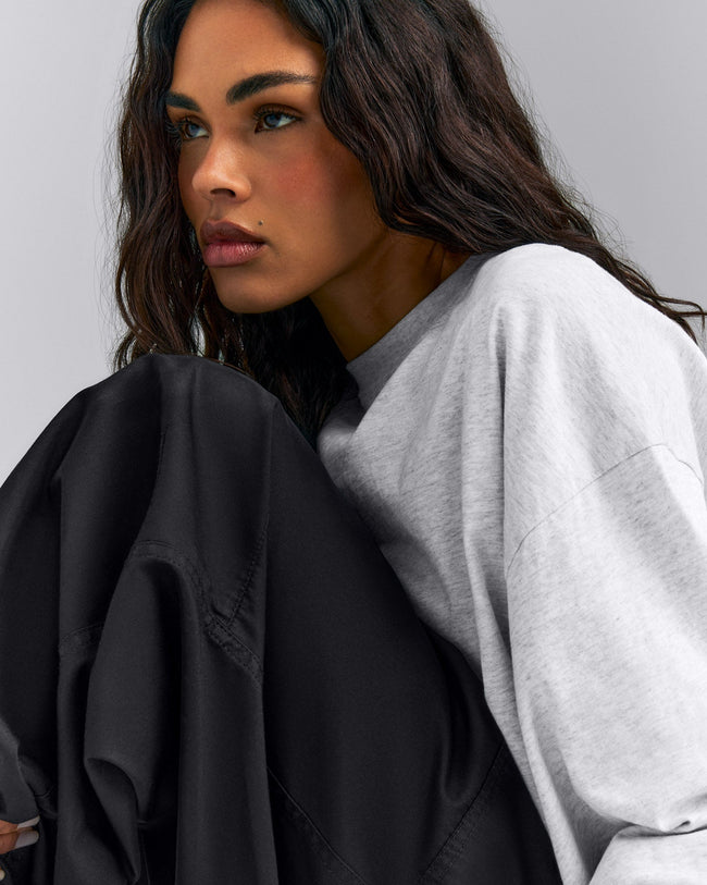 Oversized Cotton Long Sleeve Top | Light Grey Marl