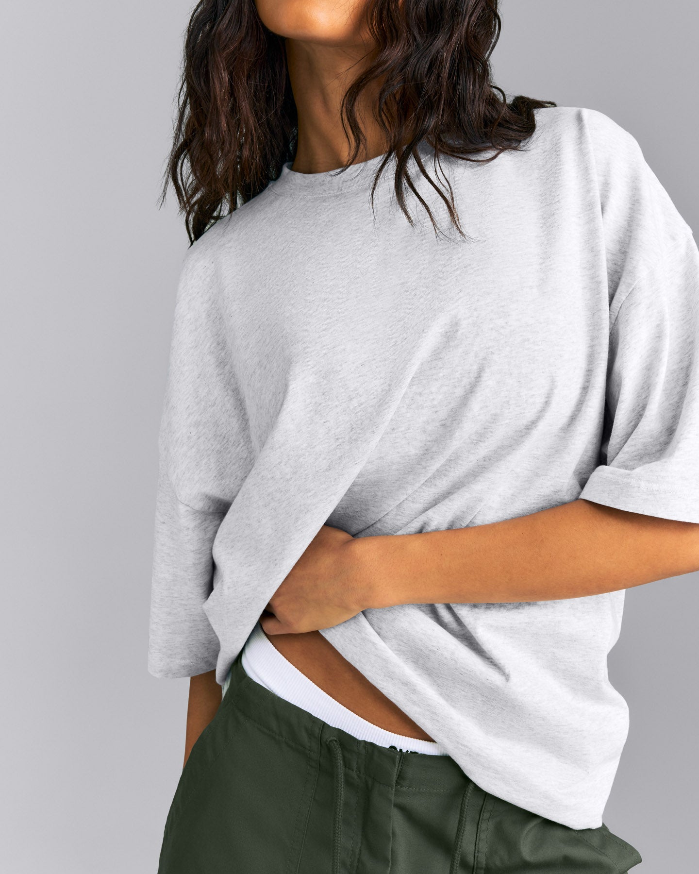 Oversized Cotton Short Sleeve T-Shirt | Light Grey Marl
