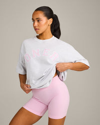 Oversized Oner Girlfriend Washed T-Shirt | Light Grey Marl/Chalk Pink