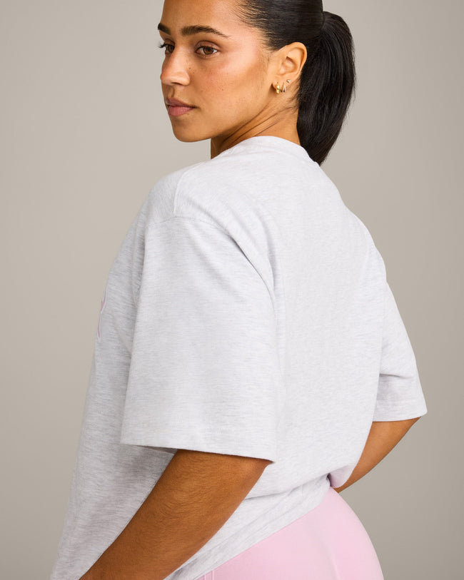 Oversized Oner Girlfriend Washed T-Shirt | Light Grey Marl/Chalk Pink