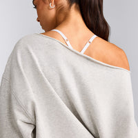 Cotton Vintage Lounge Off-The-Shoulder Sweatshirt | Light Grey Marl