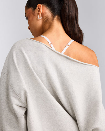 Cotton Vintage Lounge Off-The-Shoulder Sweatshirt | Light Grey Marl