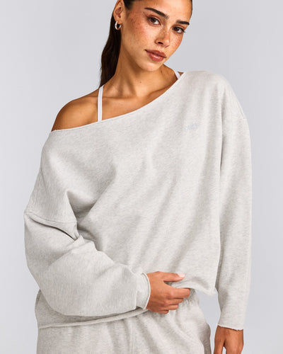 Cotton Vintage Lounge Off-The-Shoulder Sweatshirt | Light Grey Marl