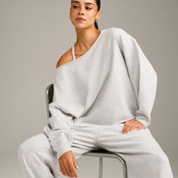 Raw Cut Lounge Off-The-Shoulder Sweatshirt | Light Grey Marl