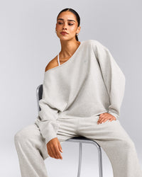 Cotton Vintage Lounge Off-The-Shoulder Sweatshirt | Light Grey Marl