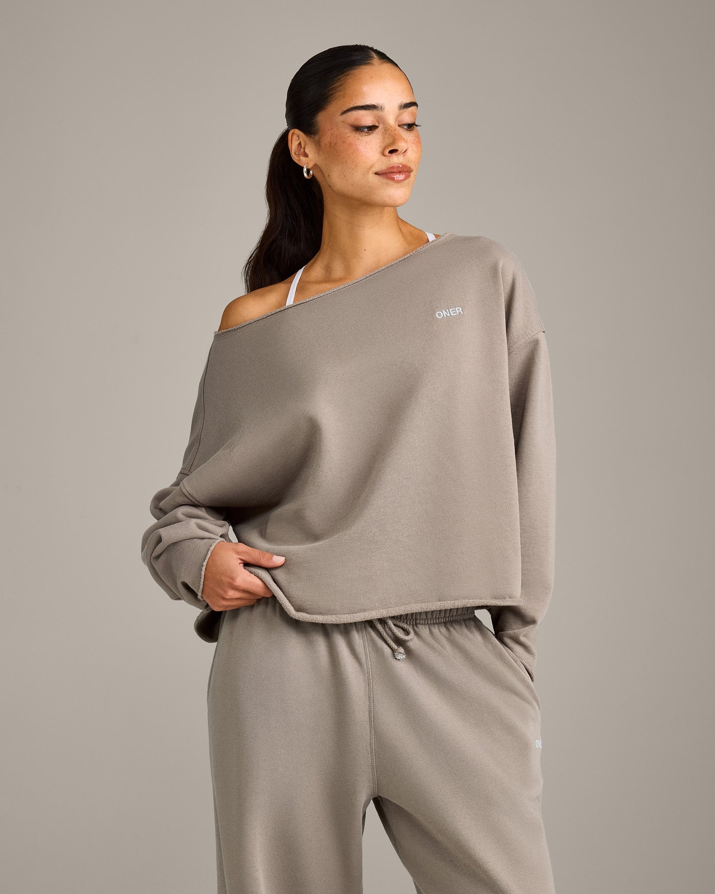 Raw Cut Lounge Off-The-Shoulder Sweatshirt | Washed Minky