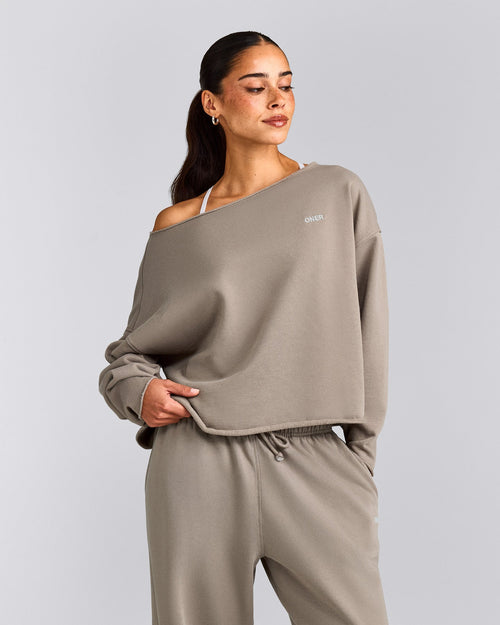 Cotton Vintage Lounge Off-The-Shoulder Sweatshirt | Washed Minky