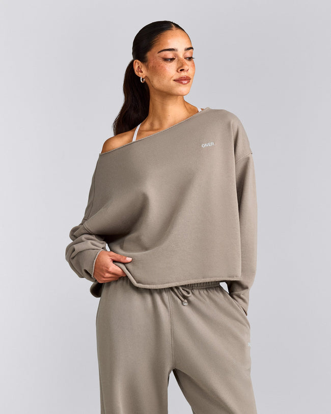 Cotton Vintage Lounge Off-The-Shoulder Sweatshirt | Washed Minky