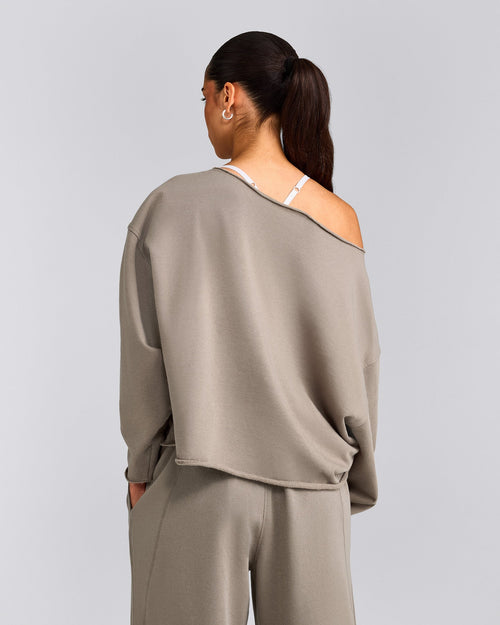 Cotton Vintage Lounge Off-The-Shoulder Sweatshirt | Washed Minky