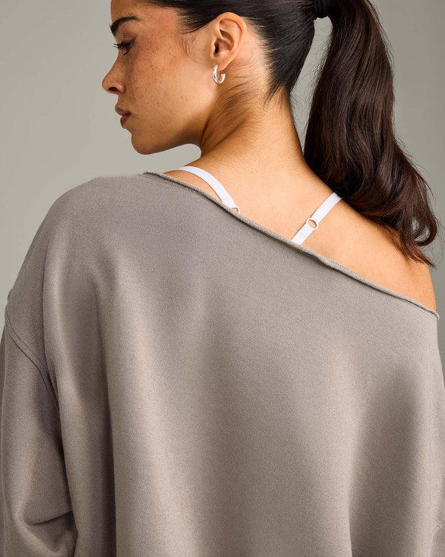 Raw Cut Lounge Off-The-Shoulder Sweatshirt | Washed Minky