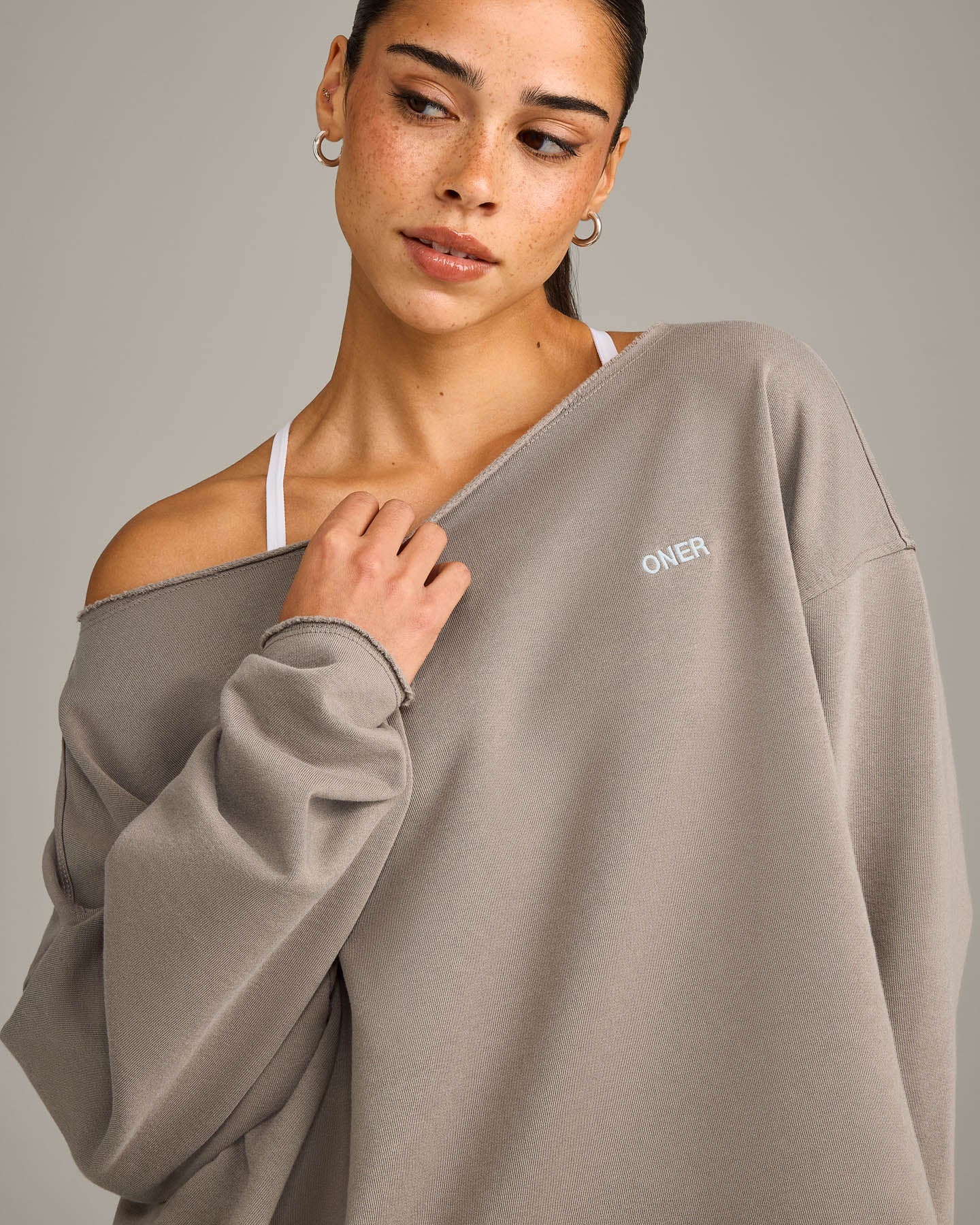 Raw Cut Lounge Off-The-Shoulder Sweatshirt | Washed Minky