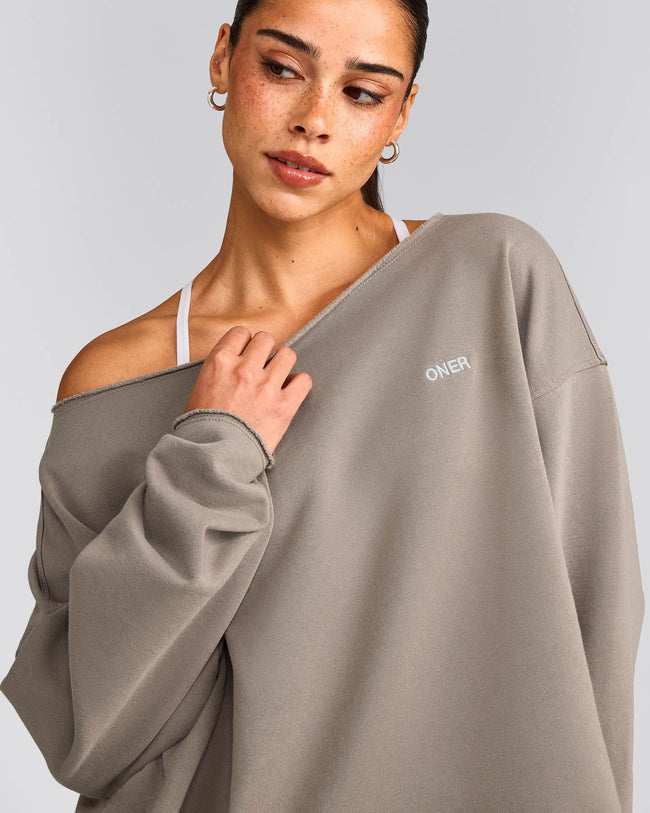 Cotton Vintage Lounge Off-The-Shoulder Sweatshirt | Washed Minky