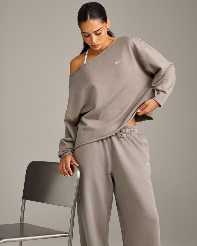Raw Cut Lounge Off-The-Shoulder Sweatshirt | Washed Minky