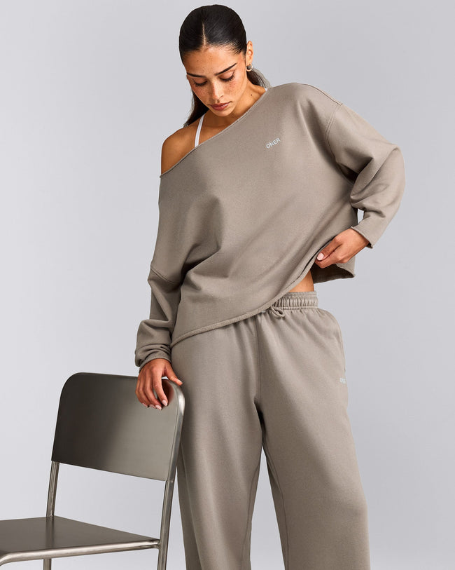Cotton Vintage Lounge Off-The-Shoulder Sweatshirt | Washed Minky